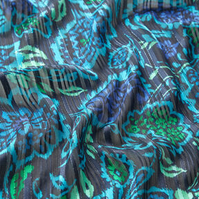 Chiffon Satin Glitter Stripes Paisley Flowers – turquoise/black, 