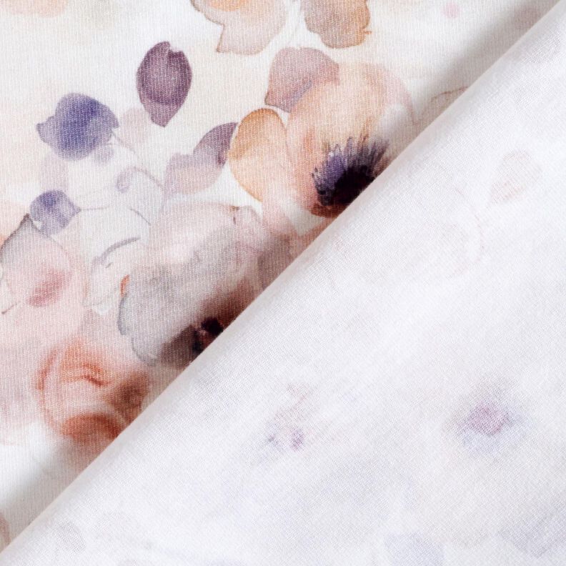 GOTS Cotton Jersey Watercolour wild roses digital print – white/light dusky pink,  image number 4