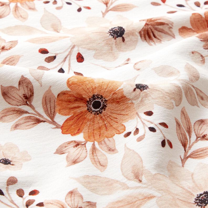 GOTS French Terry delicate flowers – white/peach orange,  image number 2