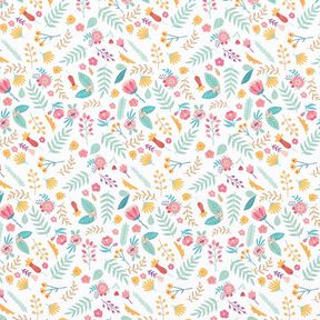 Cotton fabric PercaleSmall flowers and leaves – pink/yellow, 