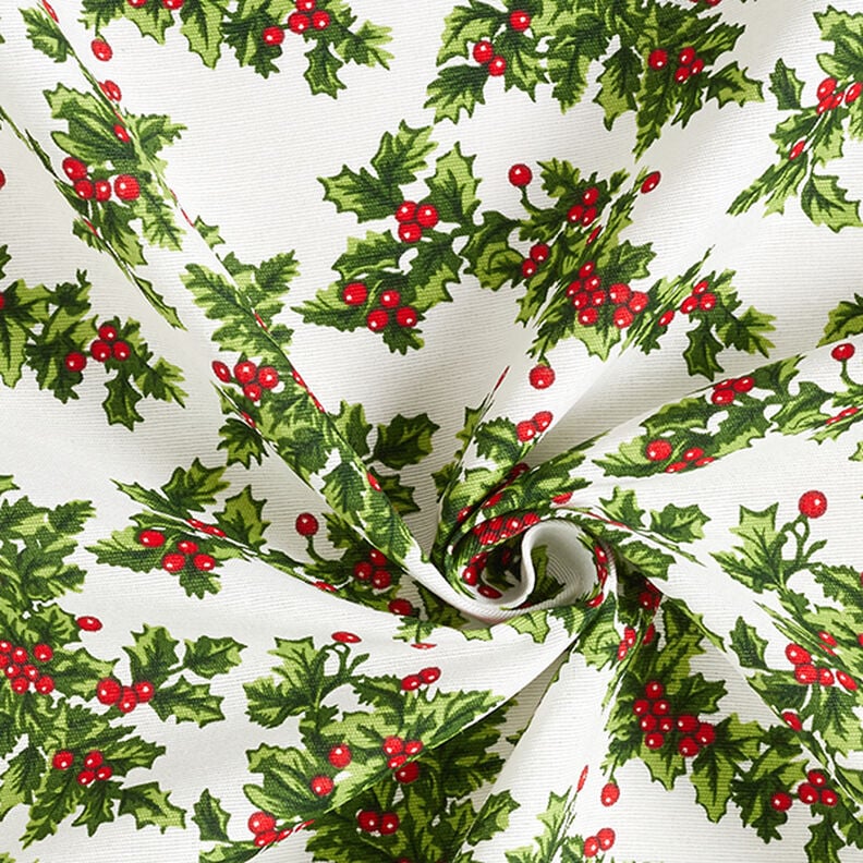 Canvas Decor Fabric Mistletoe Twigs – green/red,  image number 3