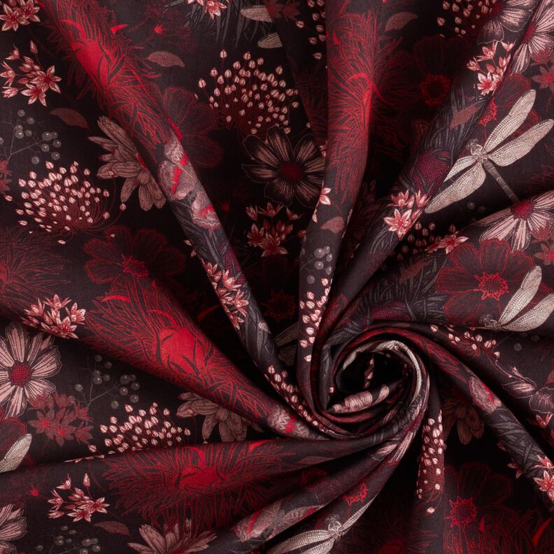 viscose fabric flowers and dragonflies – black/red,  image number 3