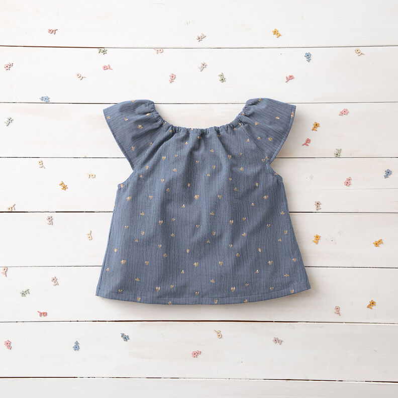 Double Gauze/Muslin Hearts Foil Print | by Poppy blue grey/metallic gold,  image number 7