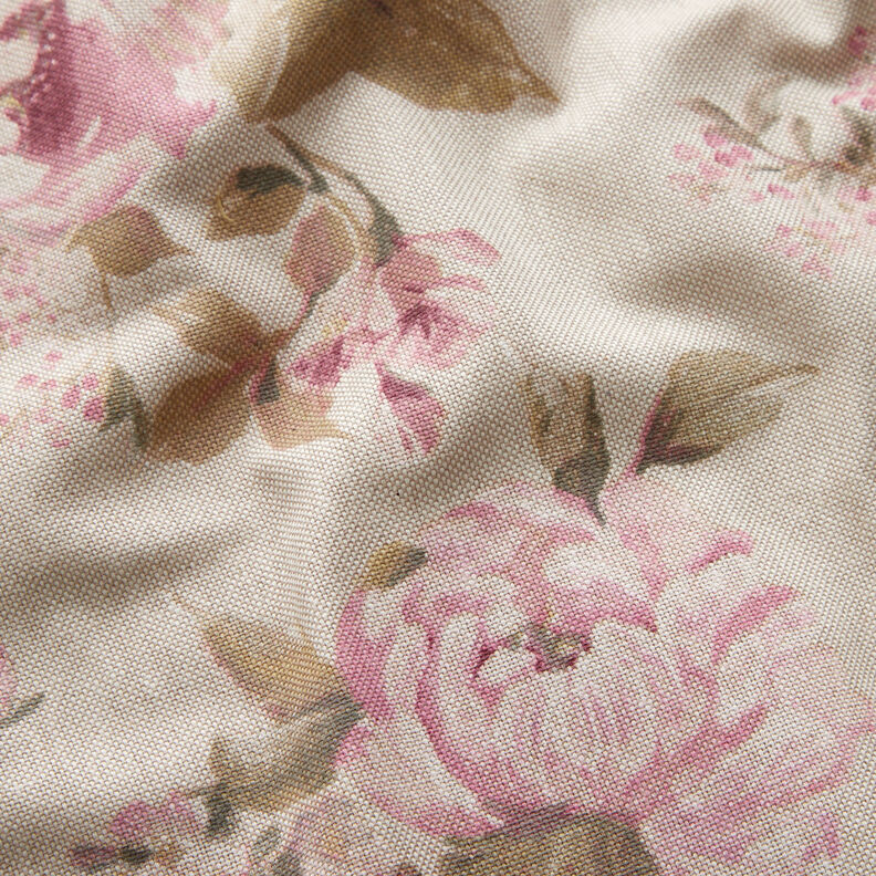 Decor Fabric Half Panama Painted Roses – natural,  image number 2