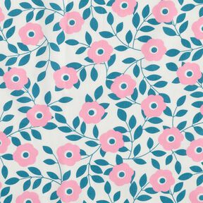 Cotton Poplin Flowers and branches – white/pink, 