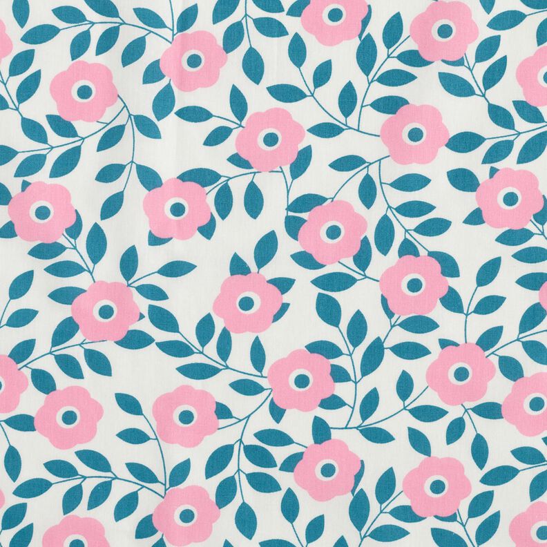 Cotton Poplin Flowers and branches – white/pink,  image number 1