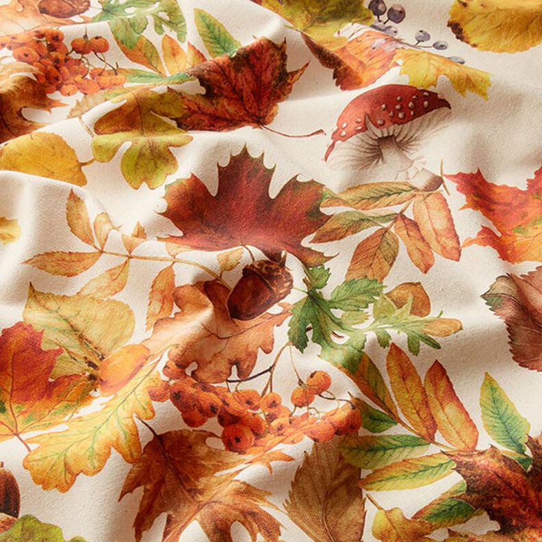 Decorative fabric, half Panama autumn leaves, recycled – natural,  image number 2