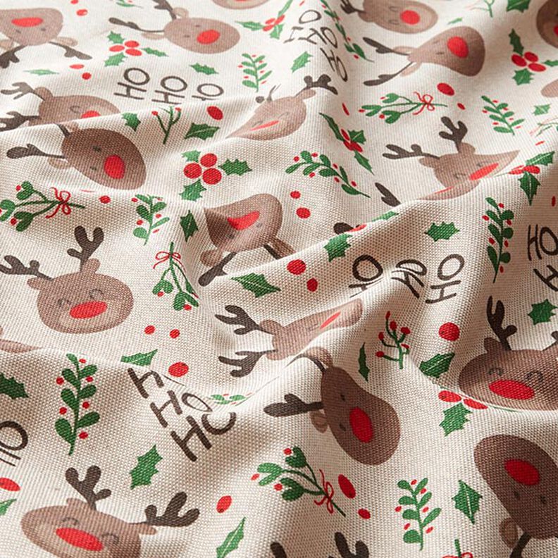 Decor Fabric Half Panama Cute Reindeer – beige/dark brown,  image number 2