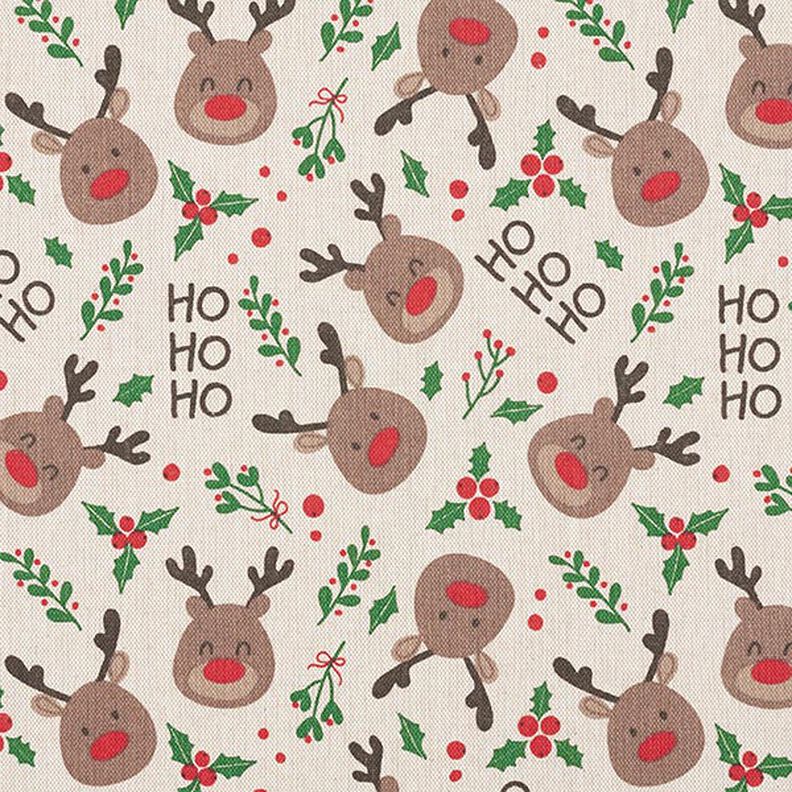 Decor Fabric Half Panama Cute Reindeer – beige/dark brown,  image number 1