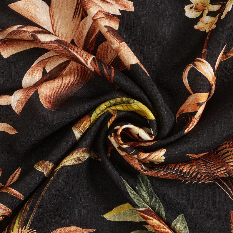 Textured branches and leaves viscose fabric – black,  image number 3