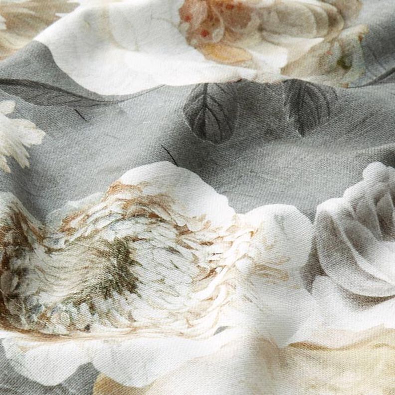 Half Panama Decor Fabric Dahlias – grey/cream,  image number 2