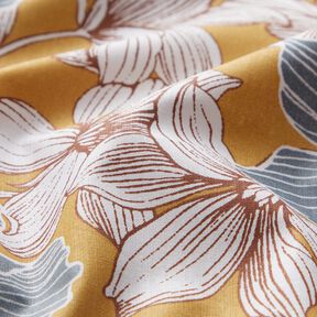 Cotton Cretonne large flowers – mustard/grey, 