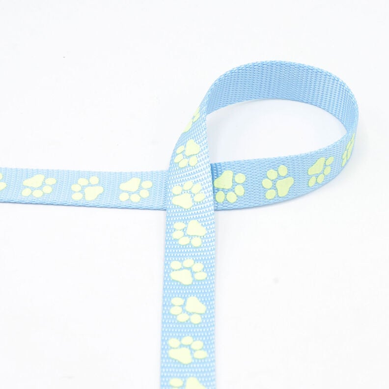 Reflective woven tape Dog leash Paws [20 mm] – light blue,  image number 2