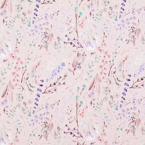 Delicate flowers & leaves viscose jersey – light dusky pink, 