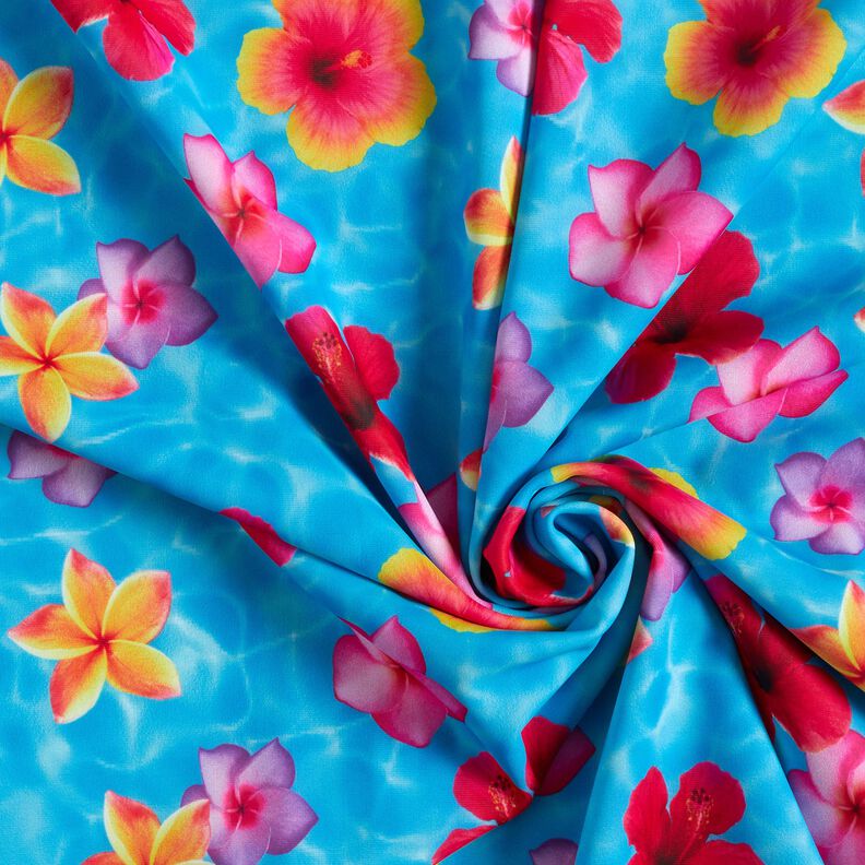 Swimsuit Fabric Hawaiian Flowers – blue/intense pink,  image number 4