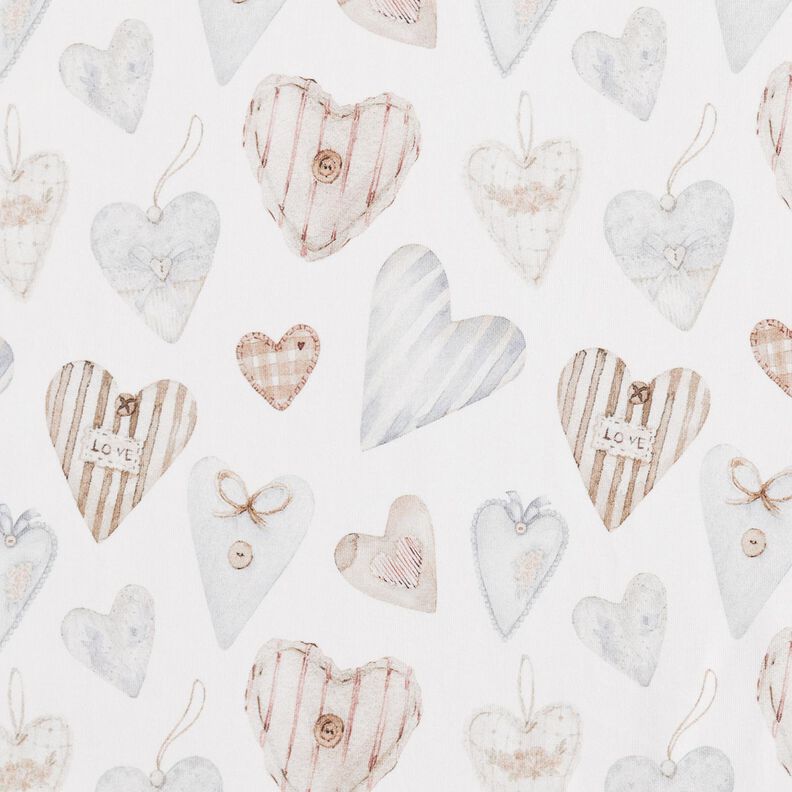 Cotton Jersey watercolour hearts Digital Print – ivory/blue grey,  image number 1