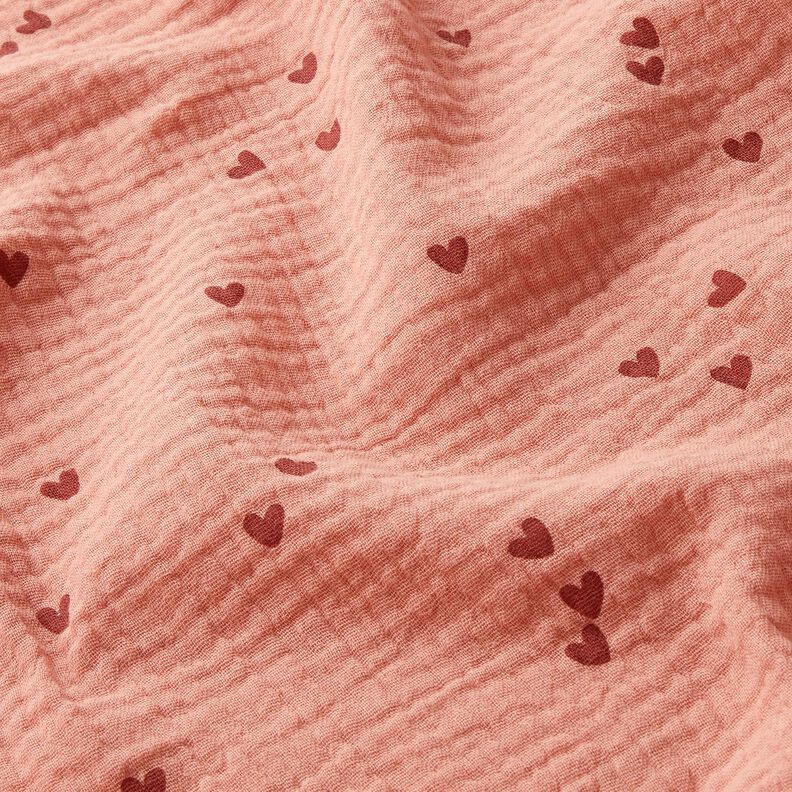 Double Gauze/Muslin Scattered hearts â€“ dark dusky pink/burgundy,  image number 2