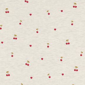 Cotton Jersey Cherries and Hearts – natural/light grey, 