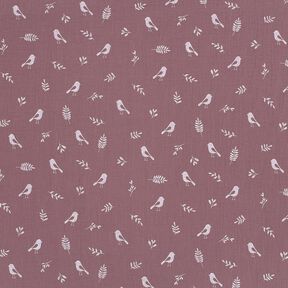 Double Gauze/Muslin Branches and birds – aubergine/white, 