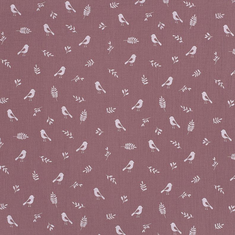 Double Gauze/Muslin Branches and birds – aubergine/white,  image number 1