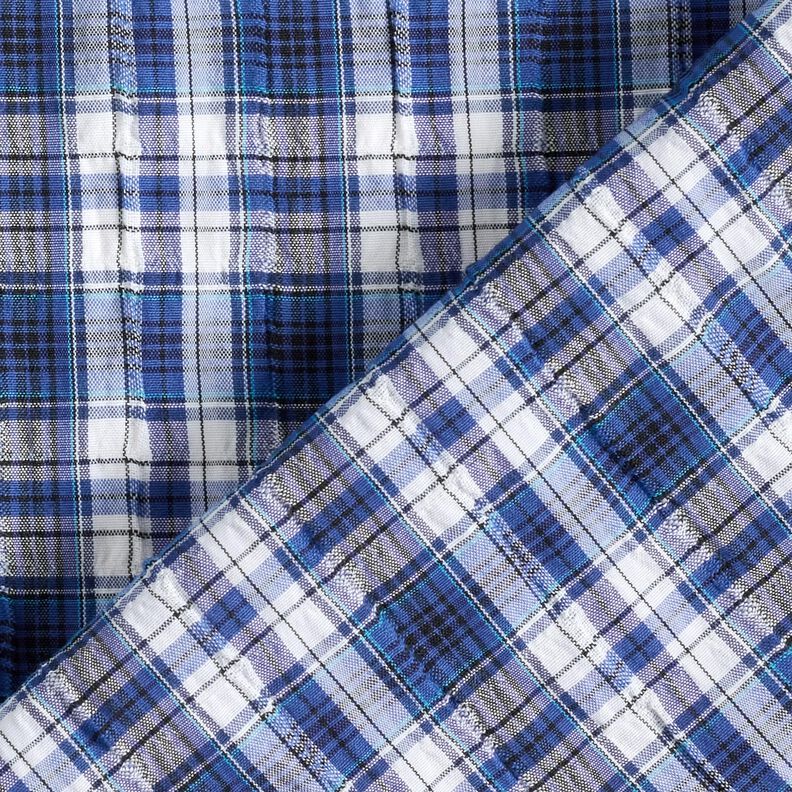 Cotton fabric tartan crash weave – royal blue/white,  image number 4