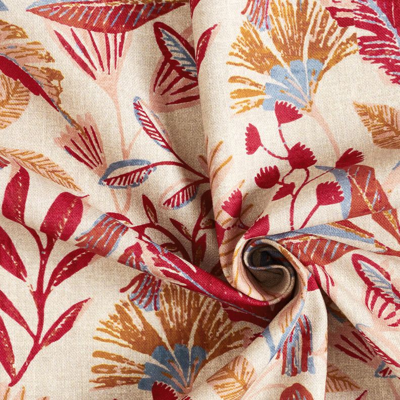 Decor Fabric Half Panama Floral – natural/berry,  image number 3