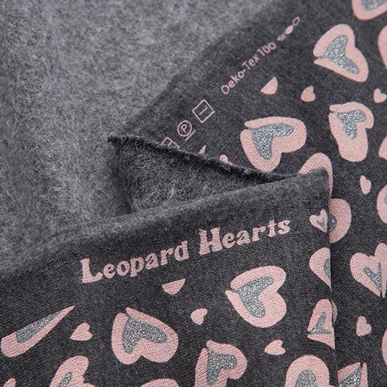 Brushed Sweatshirt Fabric Glitter Leopard Hearts – anthracite,  image number 4