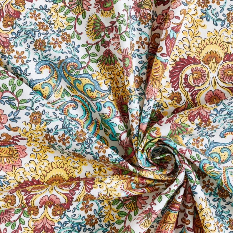 Cotton Cretonne Flowery Paisley – ivory/carmine,  image number 3