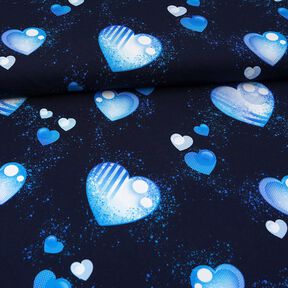 Cotton Jersey Blue hearts | Glitzerpüppi – navy blue, 