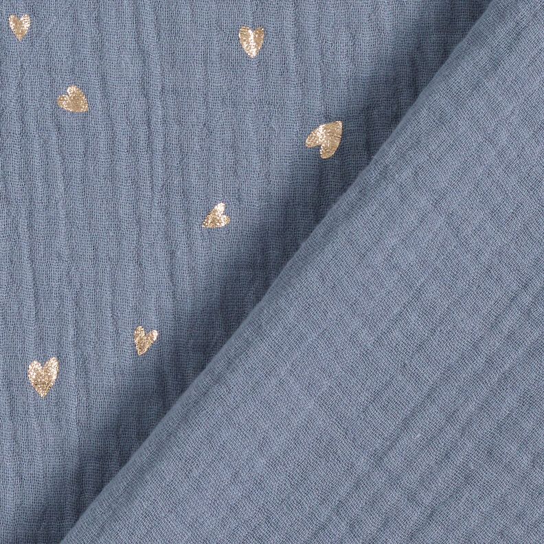 Double Gauze/Muslin Hearts Foil Print | by Poppy blue grey/metallic gold,  image number 5