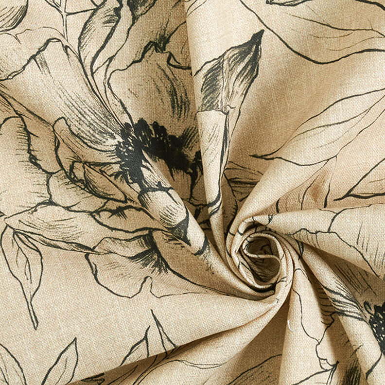 Decor Fabric Half Panama Sketched Flowers – anemone/black,  image number 3