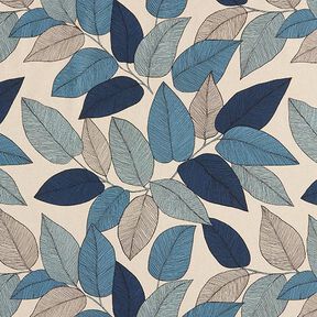 Decor Fabric Half Panama large leaves – blue/natural, 