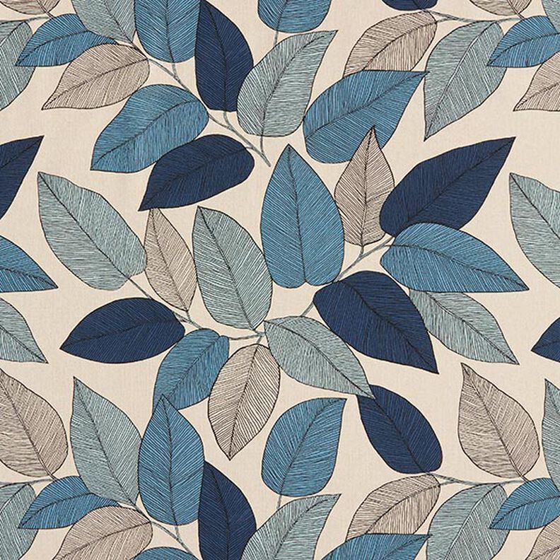 Decor Fabric Half Panama large leaves – blue/natural,  image number 1