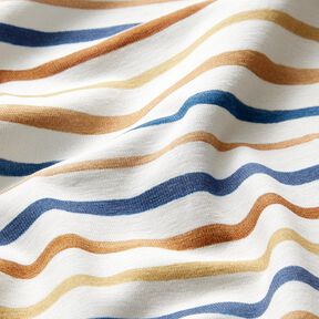 GOTS Cotton Jersey delicate watercolour stripes digital print – white/royal blue, 