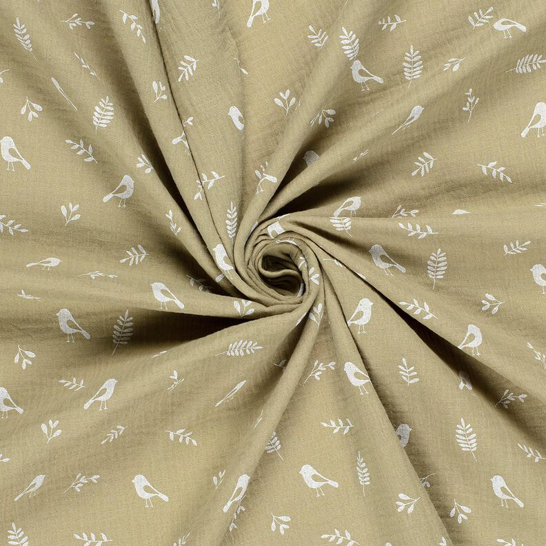 Double Gauze/Muslin Branches and birds – light khaki/white,  image number 3