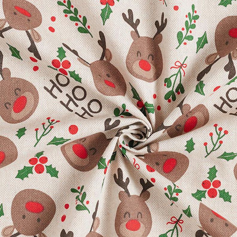 Decor Fabric Half Panama Cute Reindeer – beige/dark brown,  image number 3