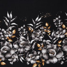 French Terry large flowers with golden speckles | Glitzerpüppi – black/antique gold, 