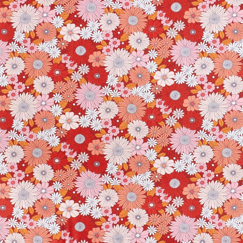 Cotton Cretonne large retro flowers – dark red/pink,  image number 1