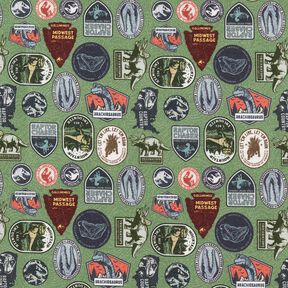 Cotton Poplin Jurassic Park Patches Licensed Fabric | Universal Studios – pine, 