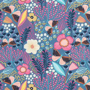 Cotton Cretonne butterflies and flowers – blue grey/pink, 