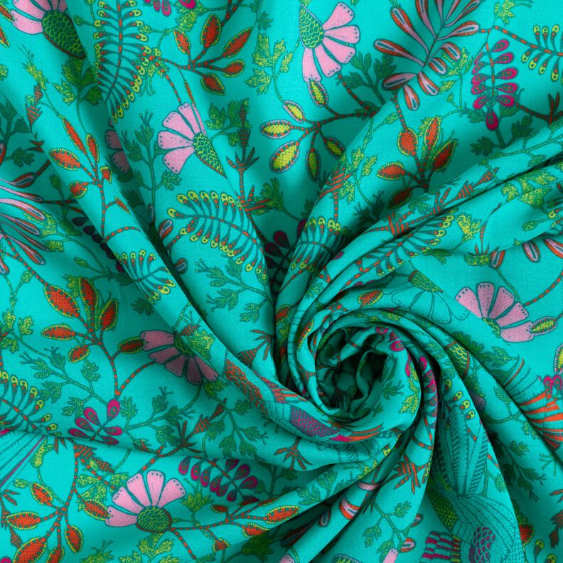 Viscose voile colourful branches – aqua blue/purple,  image number 3