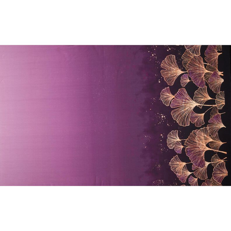 Cotton Jersey Golden ginkgo leaves border fabric | Glitzerpüppi – plum/grape,  image number 1