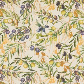 Decorative fabric, half panama olive branches, recycled – light beige, 