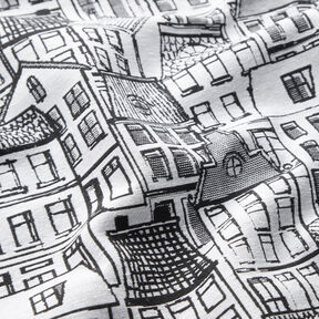 Decor Fabric Jacquard Village in line art – black/white, 