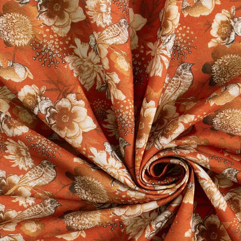 viscose fabric birds and wild roses – terracotta/caramel,  image number 3