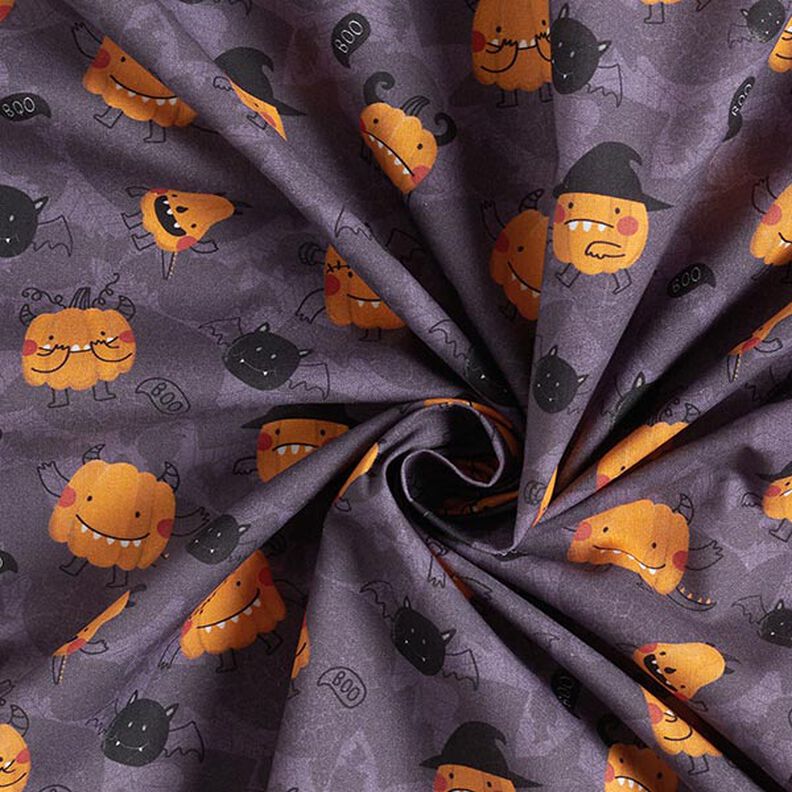 Cotton Poplin Scary Pumpkins – aubergine/orange,  image number 3