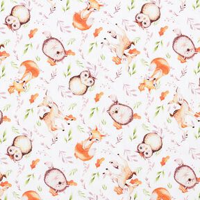 Cotton fabric Percale Woodland animals – white/light brown, 
