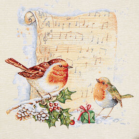Decor Tapestry Fabric Robin with Sheet Music – white, 