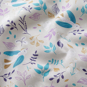 Cotton Poplin Flower meadow with little birds – natural, 