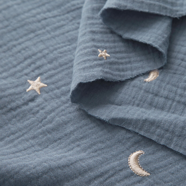 Double Gauze/Muslin Embroidered stars | by Poppy blue grey,  image number 4